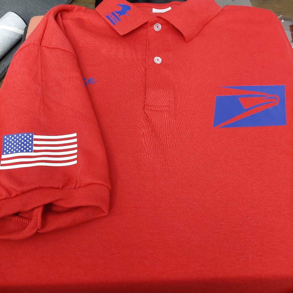 Gildan Red Polo with Blue USPS Logo and American Flag